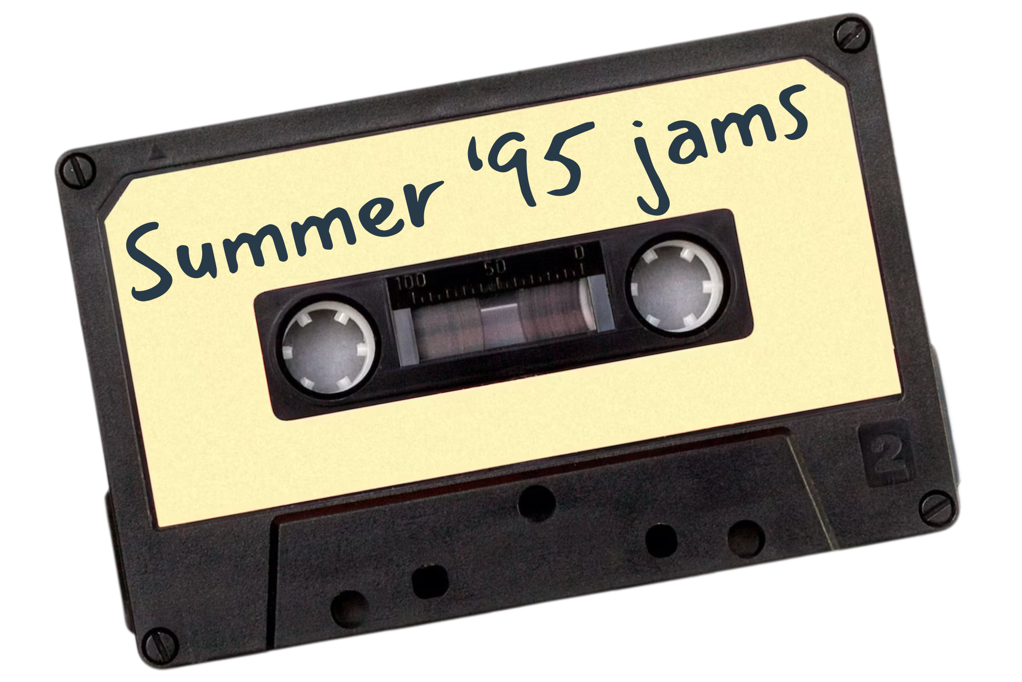 a cassette tape with summer 95 jams handwritten on the cassette's label